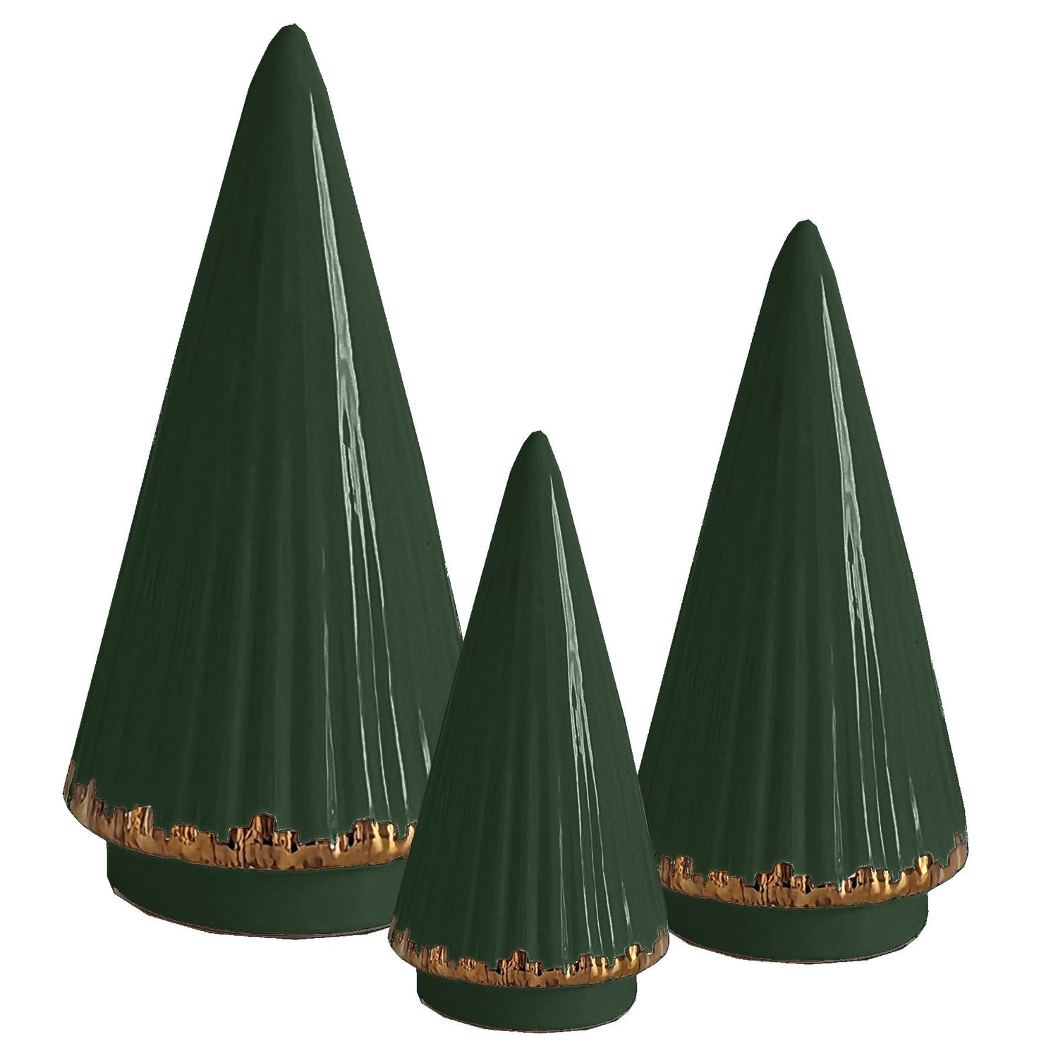 Holiday Green Fluted Christmas Trees with 22K Gold Brushstroke Accent (Various Sizes)