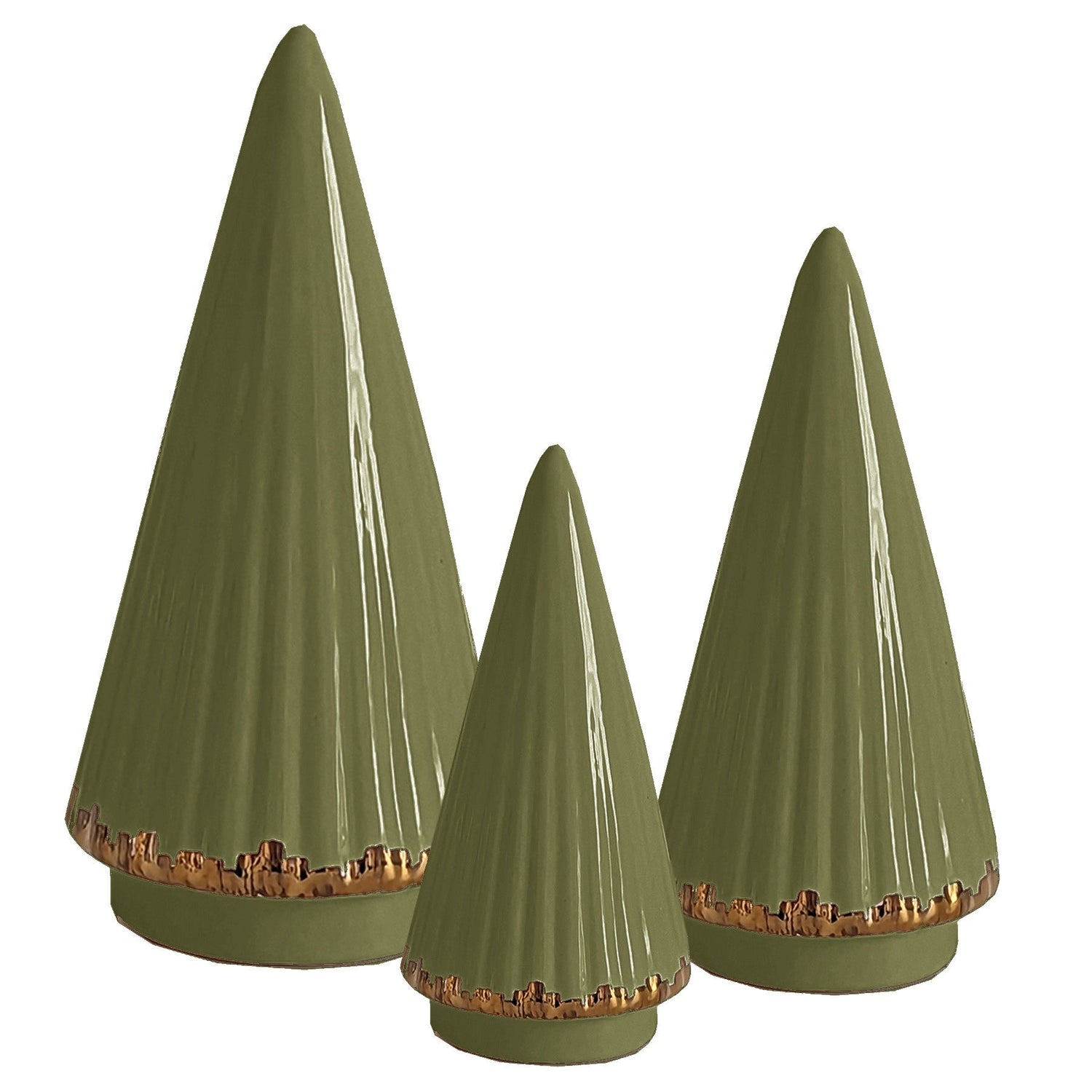 Moss Green Fluted Christmas Trees with 22K Gold Brushstroke Accent (Various Sizes)