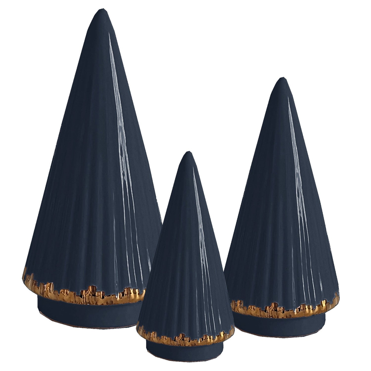 Navy Blue Fluted Christmas Trees with 22K Gold Brushstroke Accent (Various Sizes)