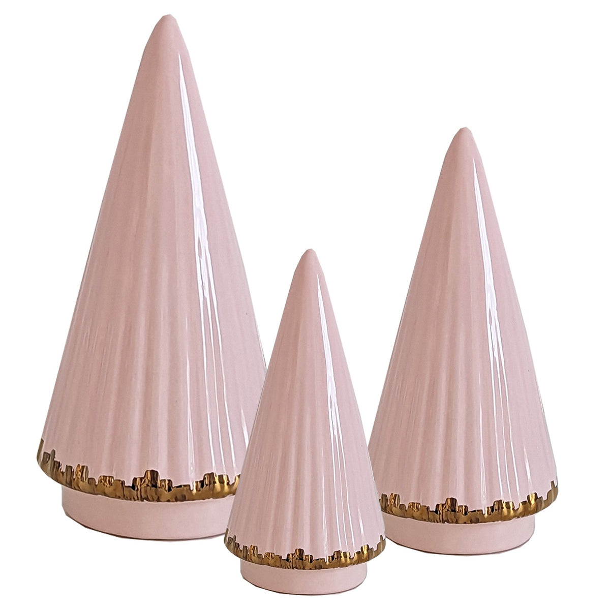 Pink Fluted Christmas Trees with 22K Gold Brushstroke Accent (Various Sizes)