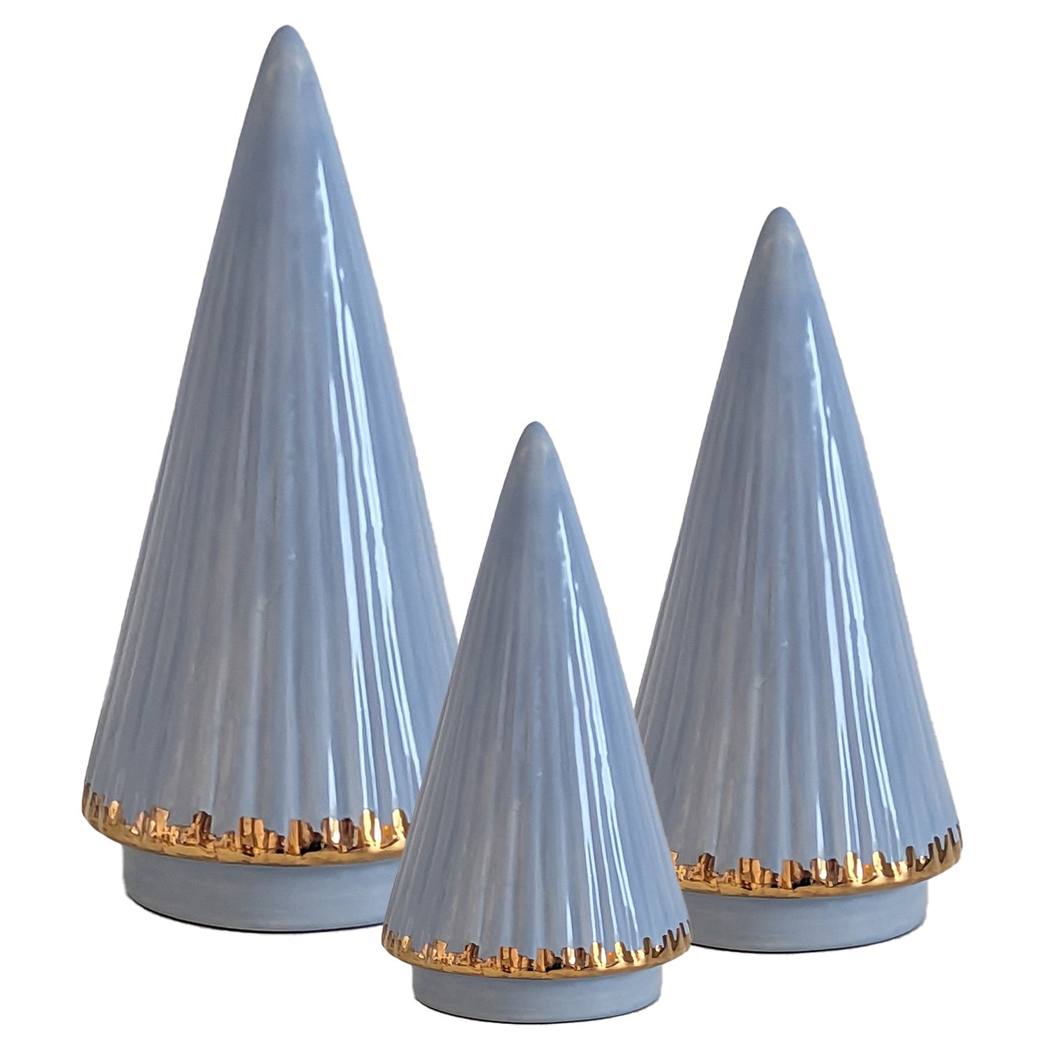 Serenity Blue Fluted Christmas Trees with 22K Gold Brushstroke Accent (Various Sizes)