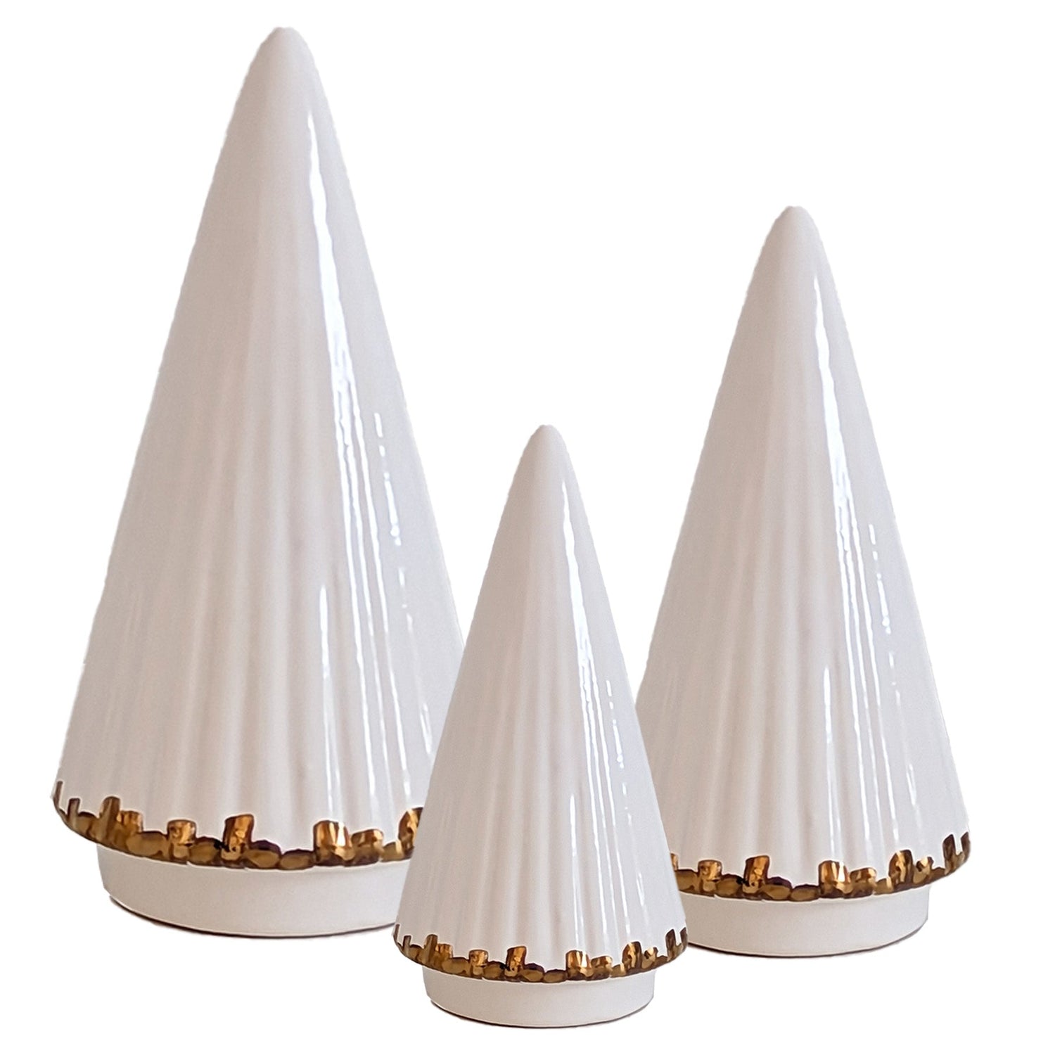 White Fluted Christmas Trees with 22K Gold Brushstroke Accent (Various Sizes)