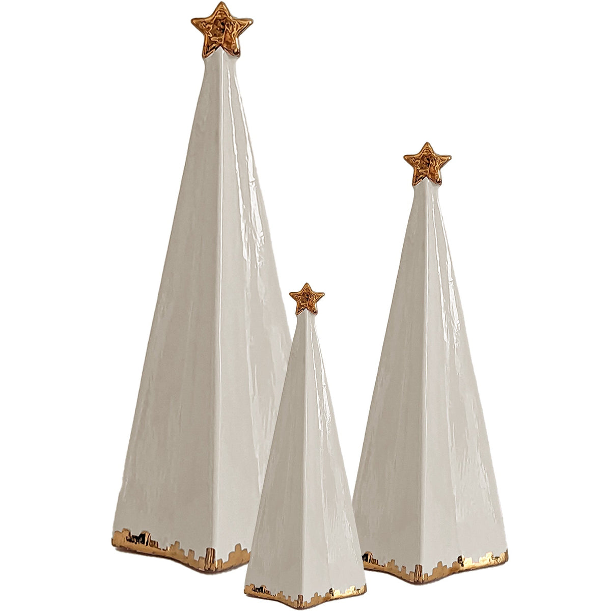 Beige Folded Christmas Trees with 22K Gold Brushstroke Accent (Various Sizes)