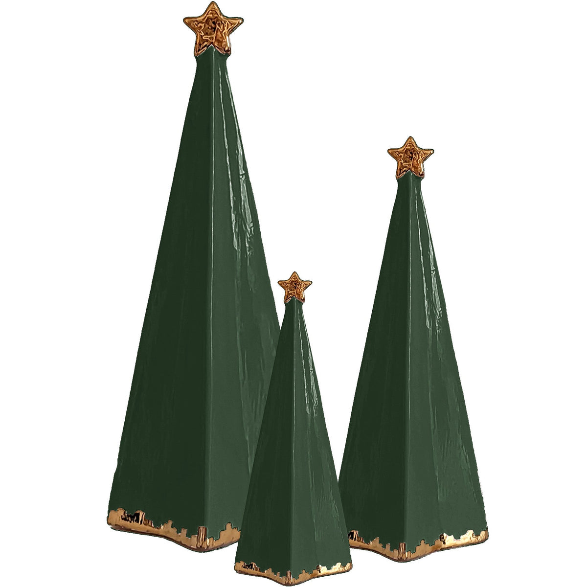 Holiday Green Folded Christmas Trees with 22K Gold Brushstroke Accent (Various Sizes)