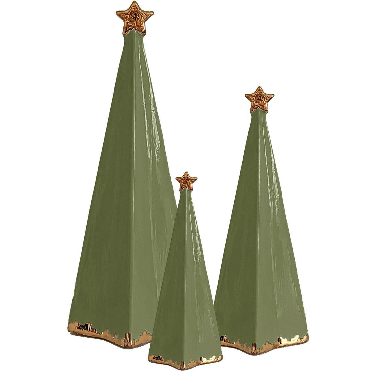 Moss Green Folded Christmas Trees with 22K Gold Brushstroke Accent (Various Sizes)