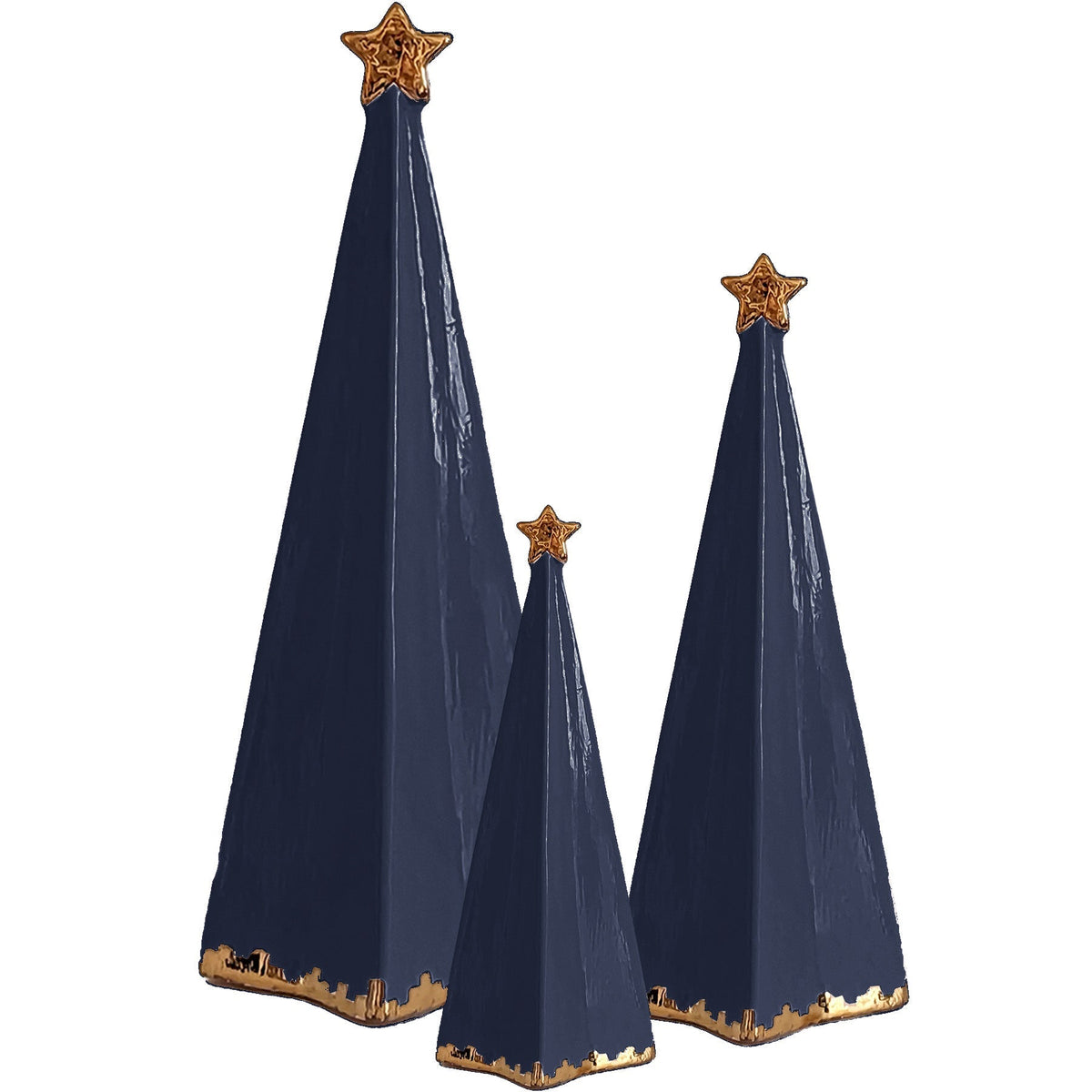 Navy Blue Folded Christmas Trees with 22K Gold Brushstroke Accent (Various Sizes)