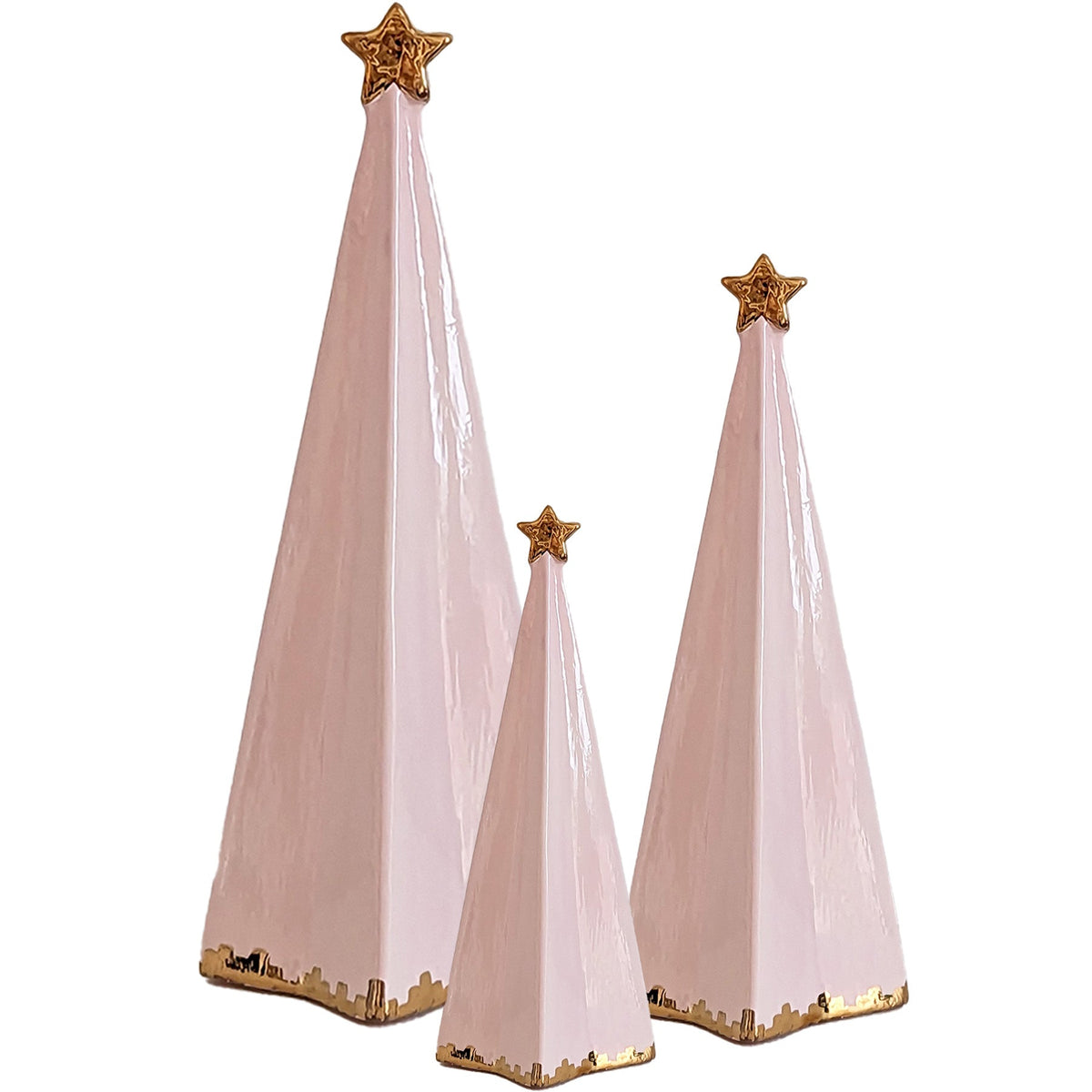 Pink Folded Christmas Trees with 22K Gold Brushstroke Accent (Various Sizes)