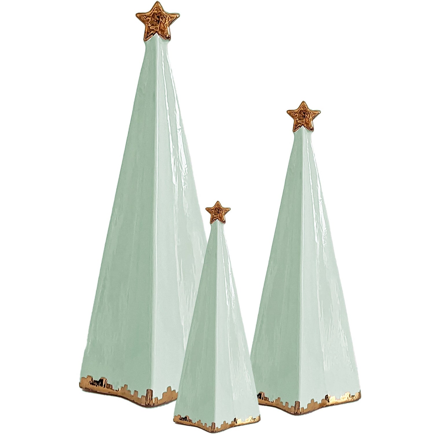 Sea Glass Folded Christmas Trees with 22K Gold Brushstroke Accent (Various Sizes)