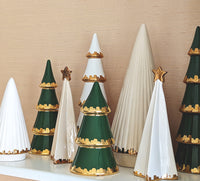 Beige Folded Christmas Trees with 22K Gold Brushstroke Accent (Various Sizes)