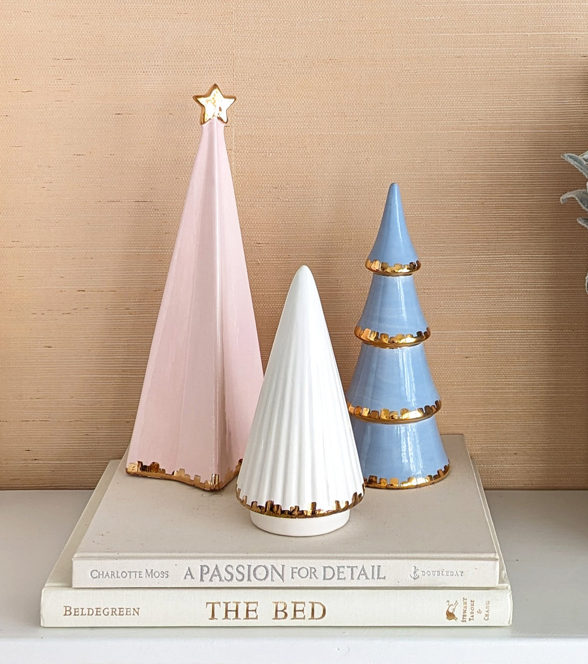 Pink Folded Christmas Trees with 22K Gold Brushstroke Accent (Various Sizes)