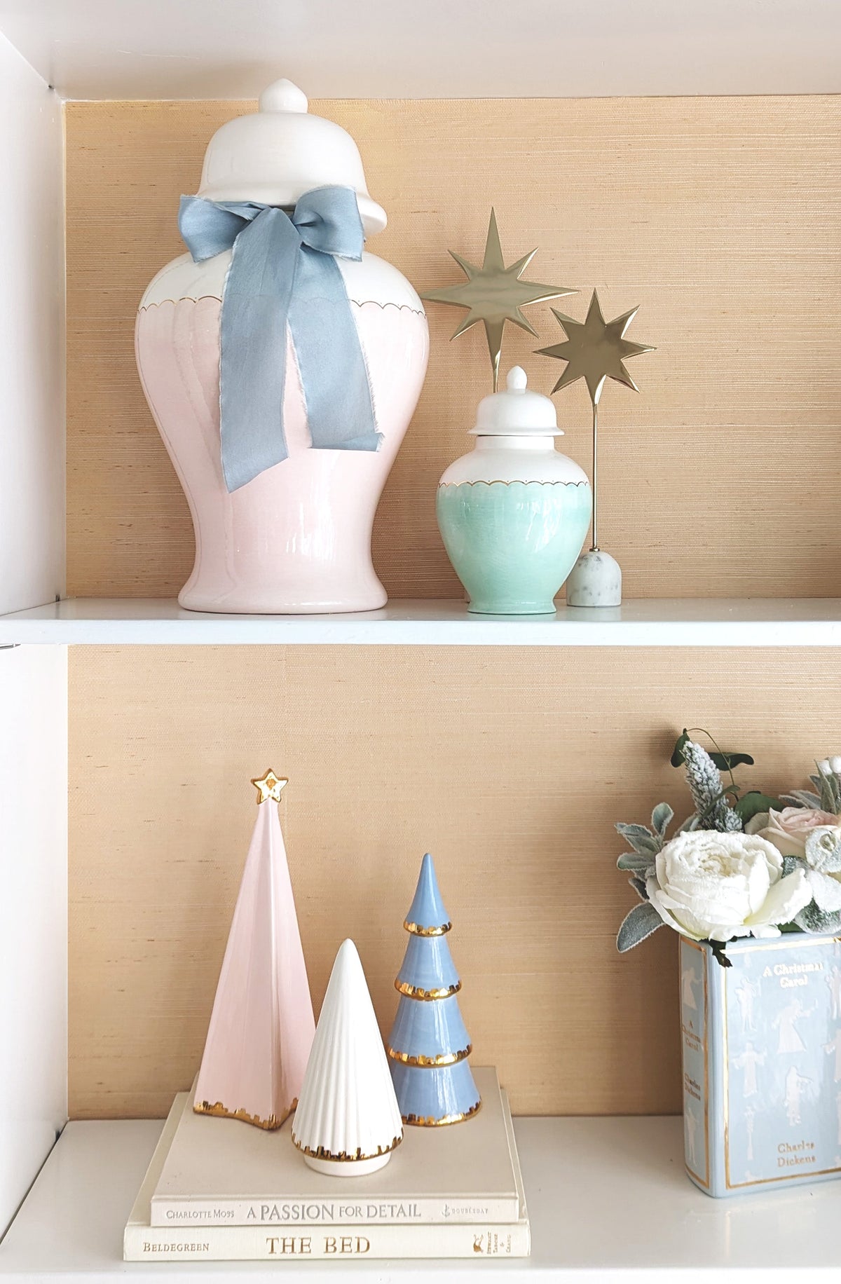 White Fluted Christmas Trees with 22K Gold Brushstroke Accent (Various Sizes)