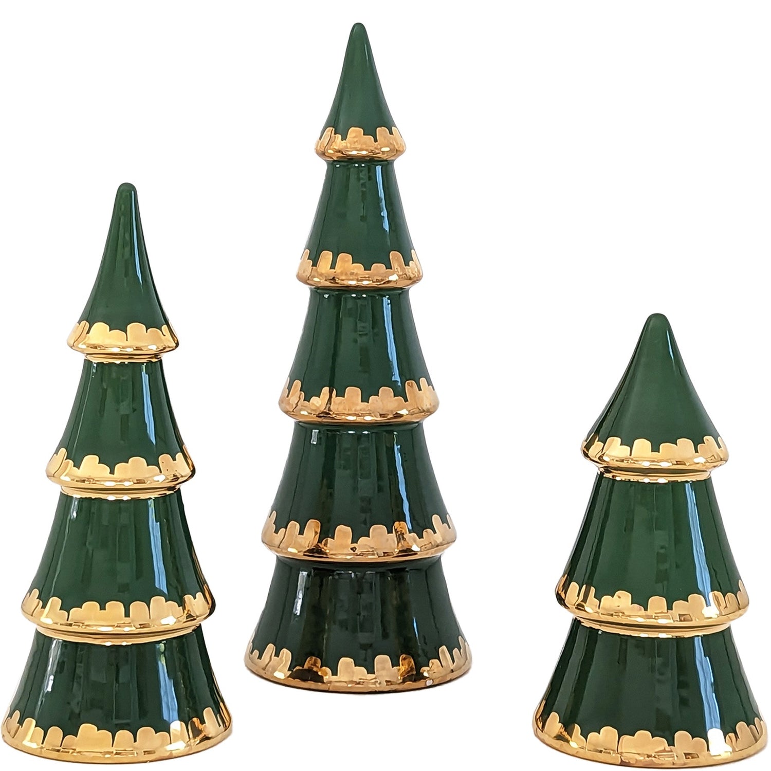 Holiday Green Tiered Christmas Trees with 22K Gold Brushstroke Accent (Various Sizes)