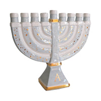 Shimmering Stars Menorah with 22K Gold Accents and Optional Monogram (Various Colors)