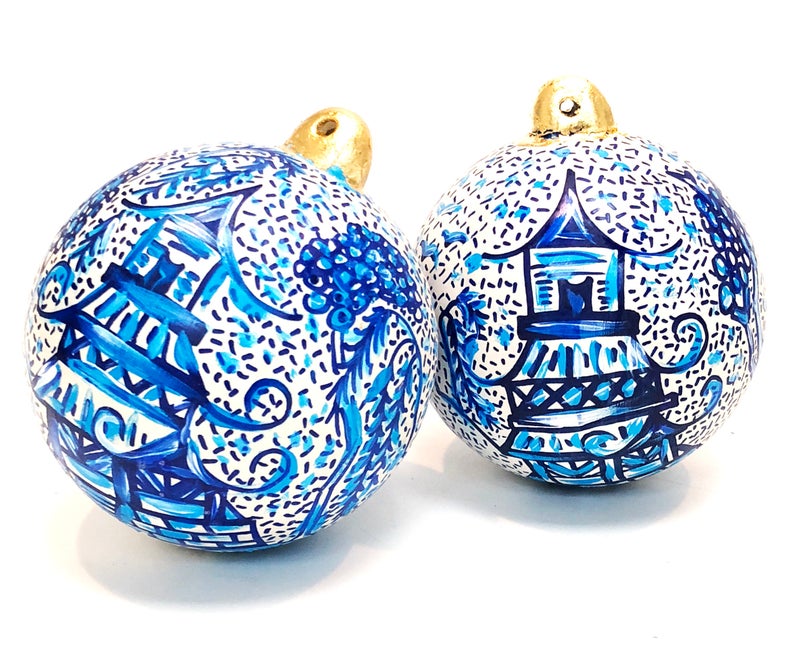 Hand-painted Chinoiserie Christmas Ornaments