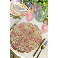Round Pinwheel Crochet Pink Raffia Placemat
