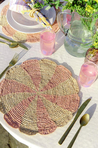 Round Pinwheel Crochet Pink Raffia Placemat