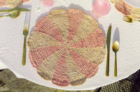 Round Pinwheel Crochet Pink Raffia Placemat