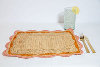 Rectangular Raffia Placemat – Pink & Orange Edges
