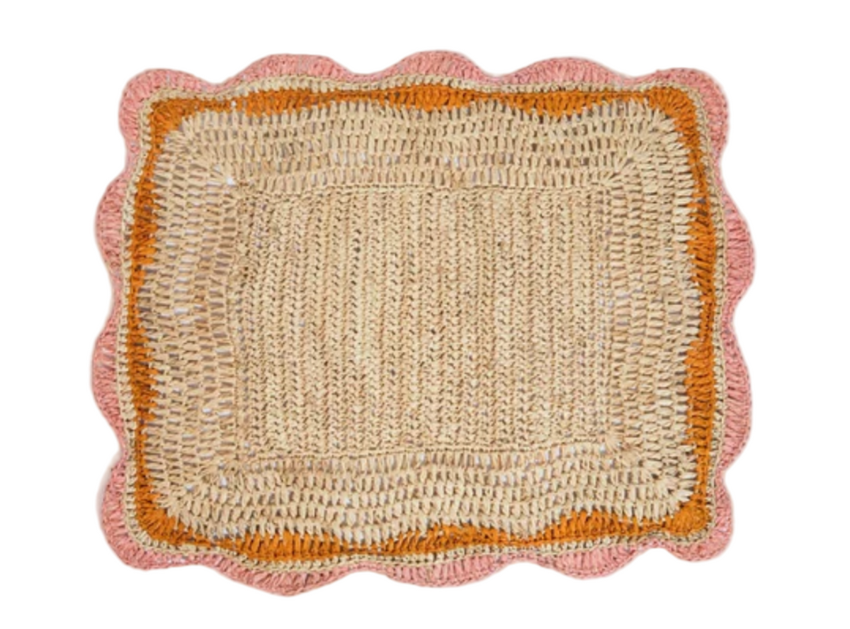 Rectangular Raffia Placemat – Pink & Orange Edges