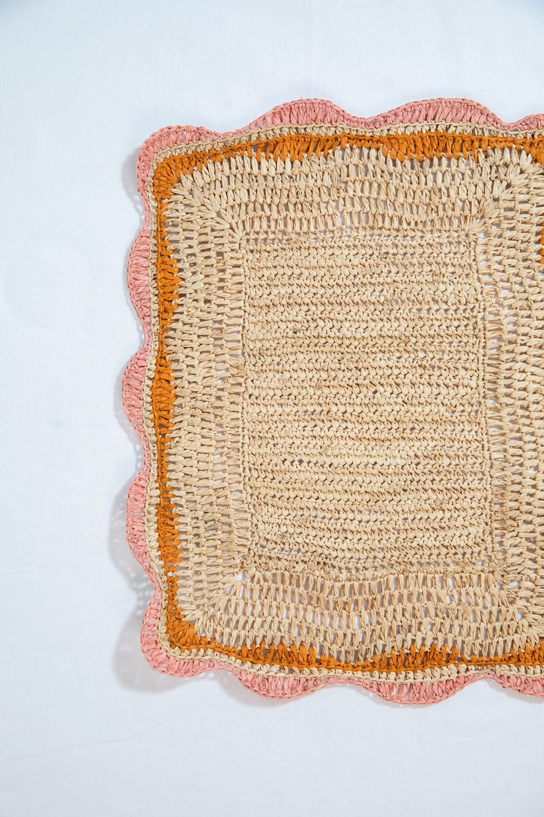 Rectangular Raffia Placemat – Pink & Orange Edges