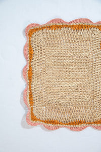 Rectangular Raffia Placemat – Pink & Orange Edges