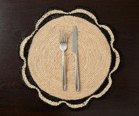 Scalloped Raffia Woven Placemat, Black - Single