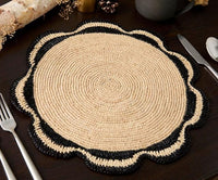 Scalloped Raffia Woven Placemat, Black - Single
