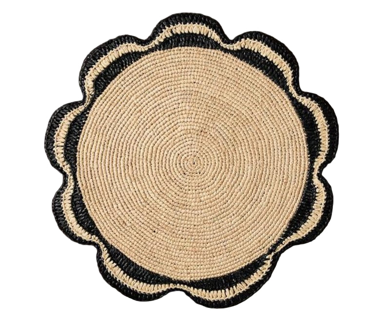 Scalloped Raffia Woven Placemat, Black - Single