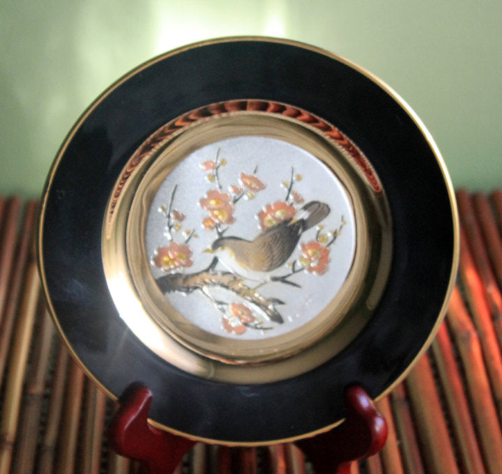 Chokin Etched Copper Decorative Plate – Gold & Silver Gilded