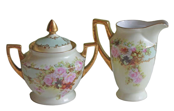 Antique H&C Selb Bavaria Porcelain Creamer & Lidded Sugar Bowl