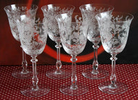 Antique Morgantown Morgana Pink Crystal Goblets – Set of 8 Footed Tumblers