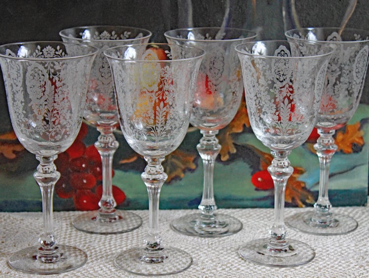 Antique Morgantown Morgana Pink Crystal Goblets – Set of 8 Footed Tumblers