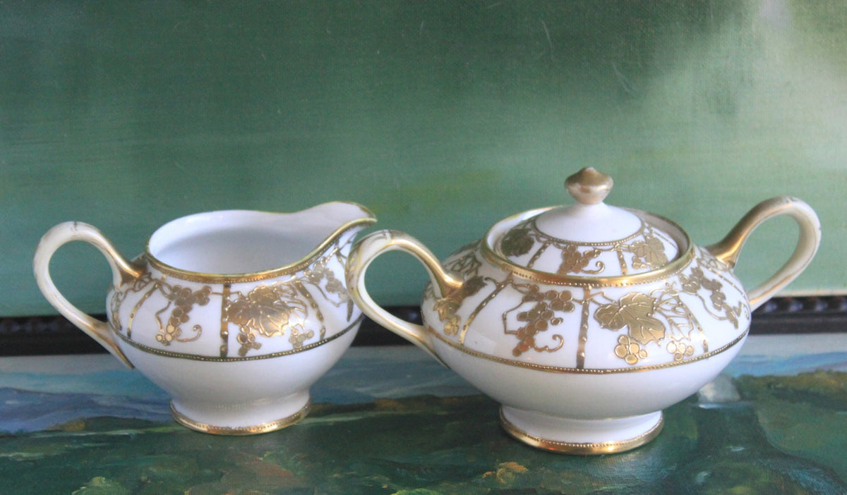 Hand Painted Nippon Art Nouveau Vase Japan Champagne Gold Pink Cream