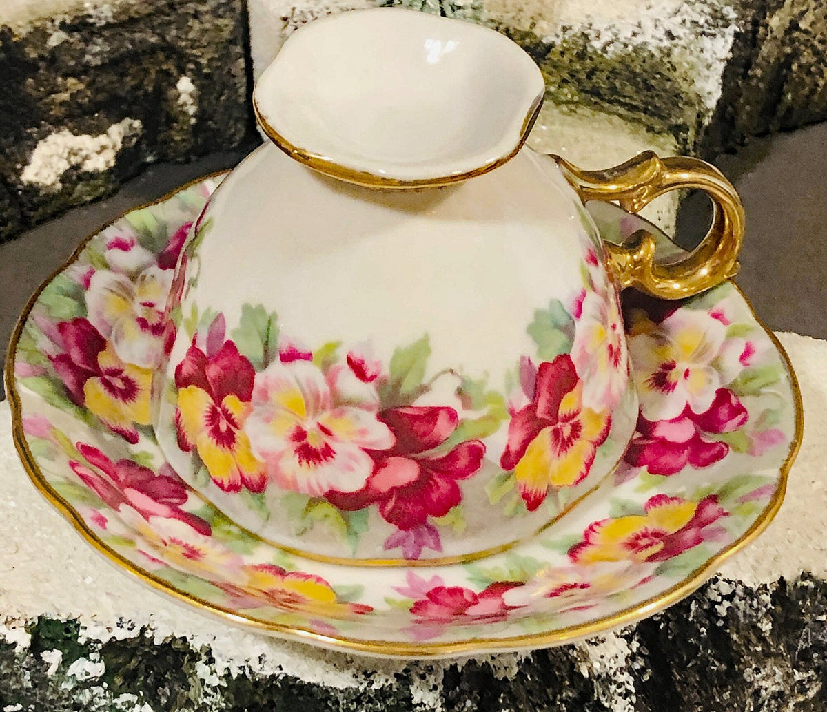 Vintage Cup and Saucer with Pansies by Royal Sealy China