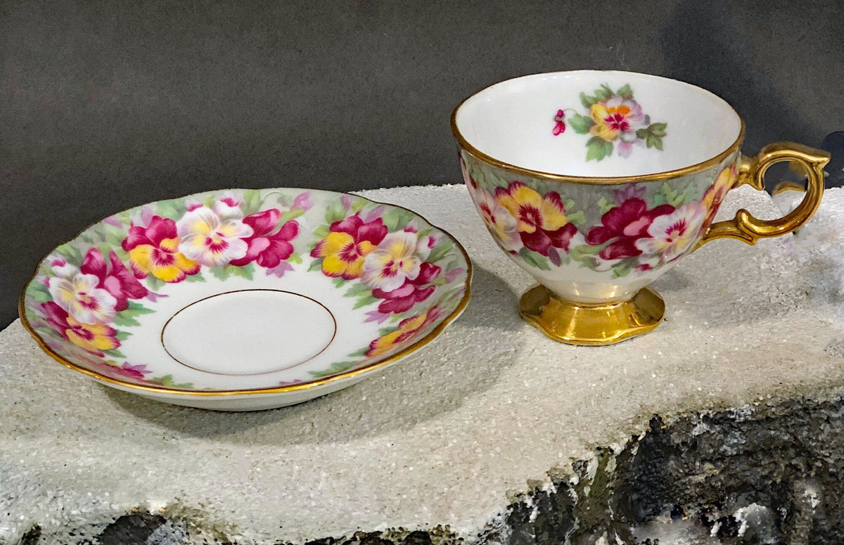 Vintage Cup and Saucer with Pansies by Royal Sealy China