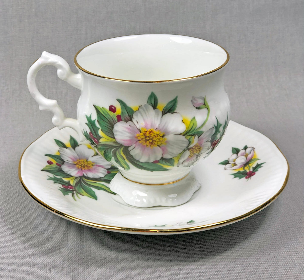 Vintage Tuscan Cup & Saucer – Black, White & Gold Floral Pattern