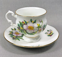 Vintage Tuscan Cup & Saucer – Black, White & Gold Floral Pattern