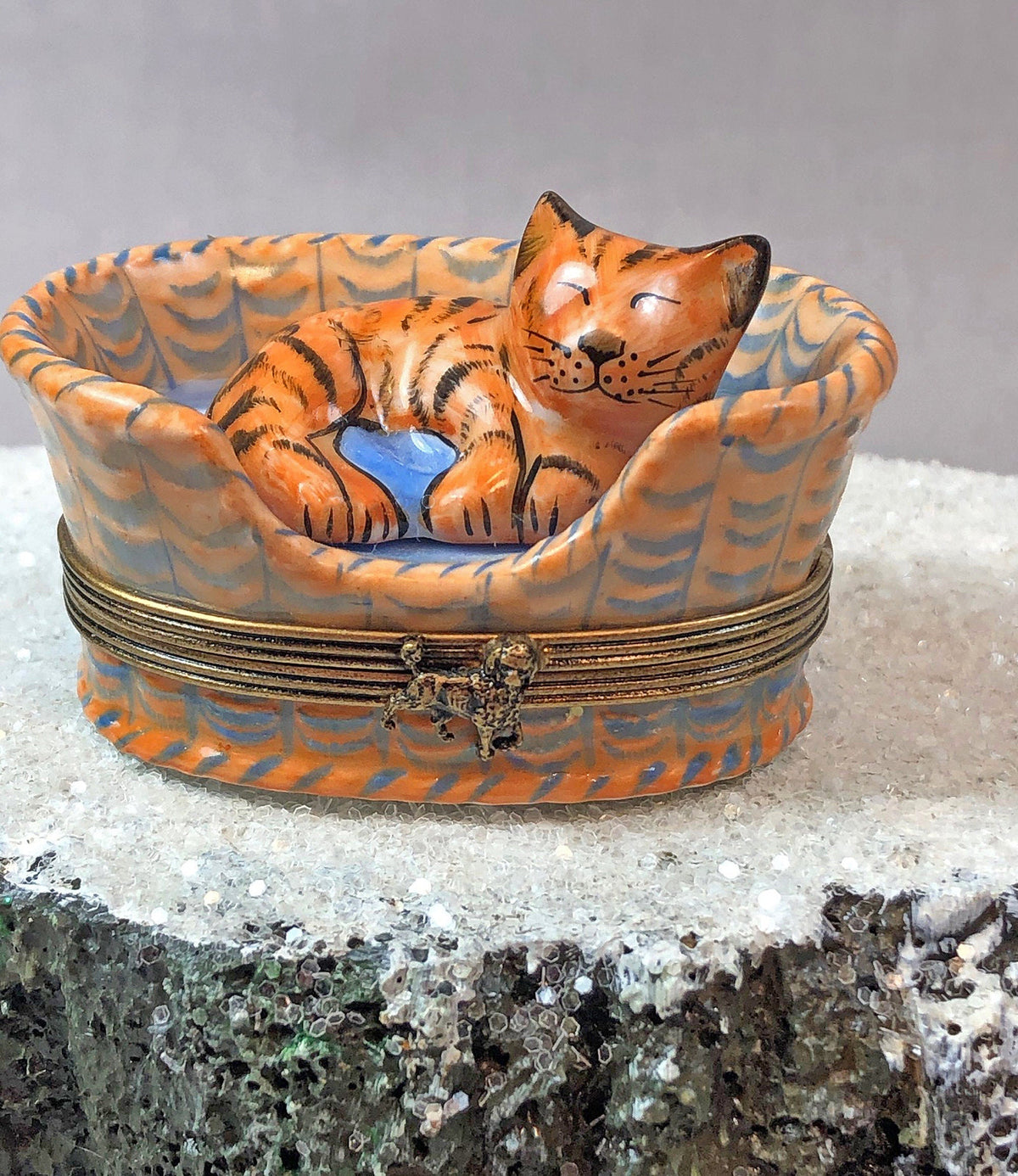 Limoges France Porcelain Box Bird On Lid Collectible Brass Trim