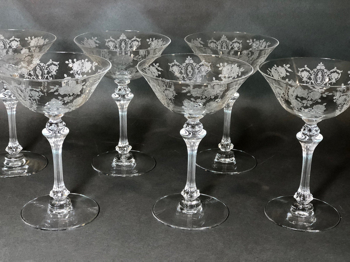 Fostoria Meadow Rose Etched Low Sherbet Glasses – Set of 10 Vintage Stemware