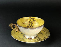 Antique Royal Sealy China Cup & Saucer – Yellow with Gold & Iridescent Finish
