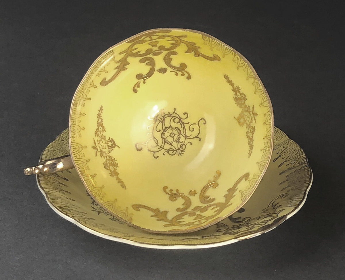 Antique Royal Sealy China Cup & Saucer – Yellow with Gold & Iridescent Finish