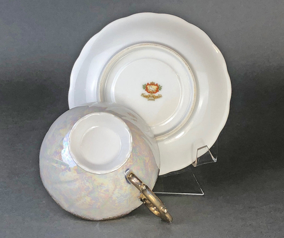 Antique Royal Sealy China Cup & Saucer – Yellow with Gold & Iridescent Finish