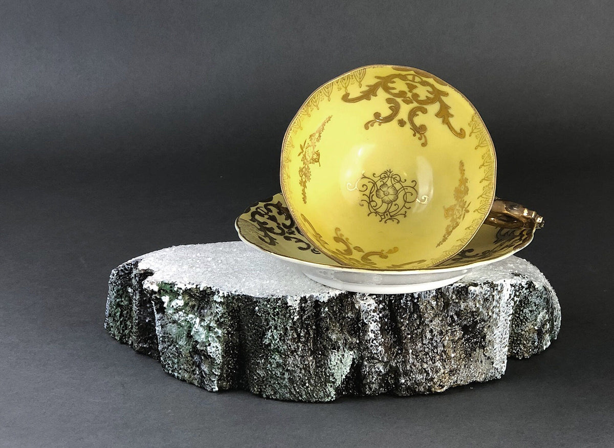 Antique Royal Sealy China Cup & Saucer – Yellow with Gold & Iridescent Finish