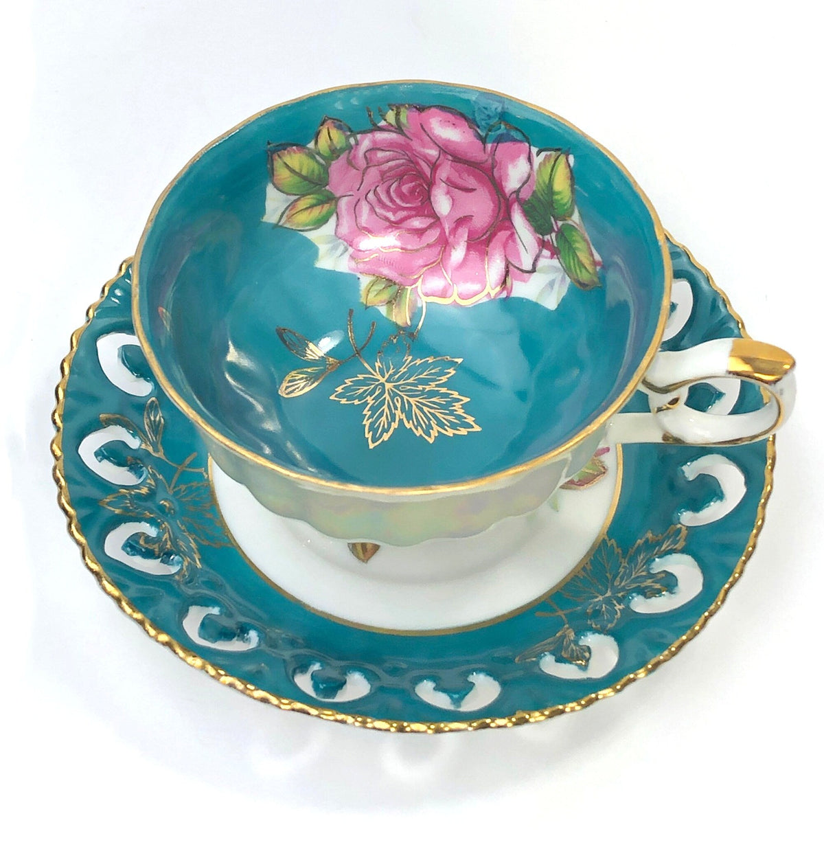 Royal Halsey & Royal Sealy Mismatched Tea Set – Iridescent Fruit Pattern Cup & Saucer