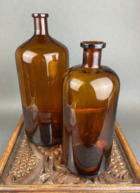 Vintage Brown Glass Decanter – Hand Blown with Drop Stopper & Fleur de Lis Detail