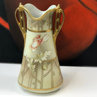 Hand Painted Nippon Art Nouveau Vase Japan Champagne Gold Pink Cream