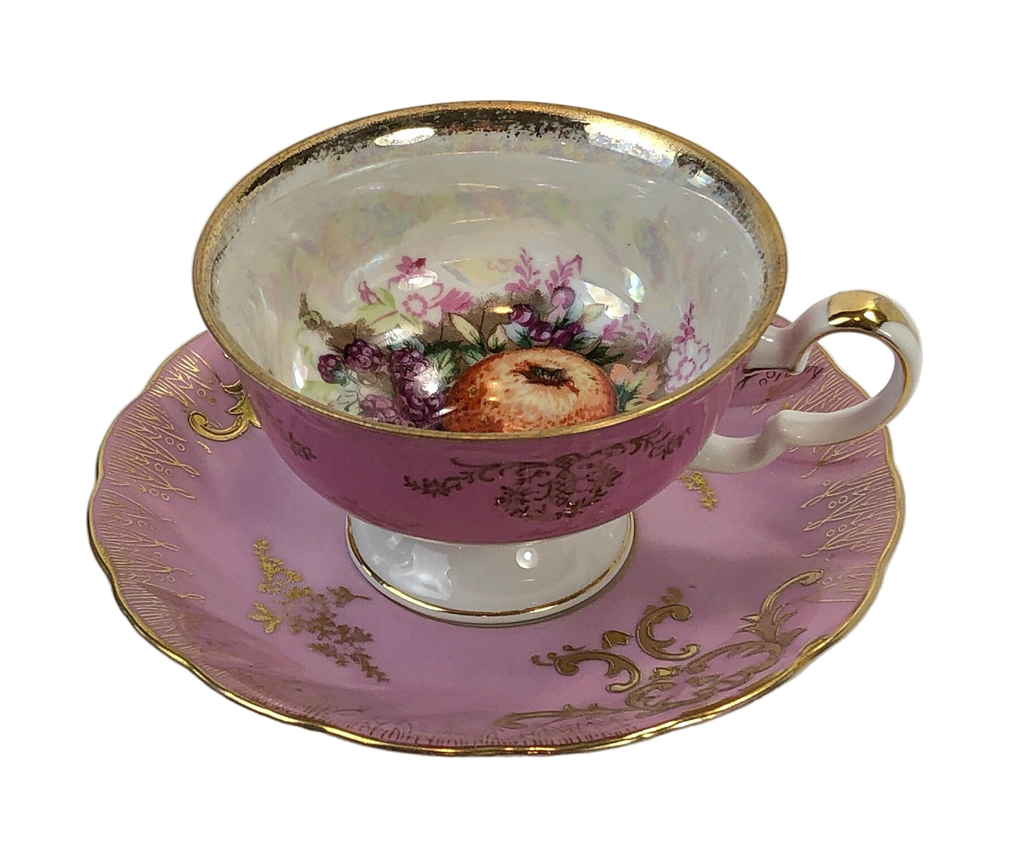 Royal Halsey & Royal Sealy Mismatched Tea Set – Iridescent Fruit Pattern Cup & Saucer