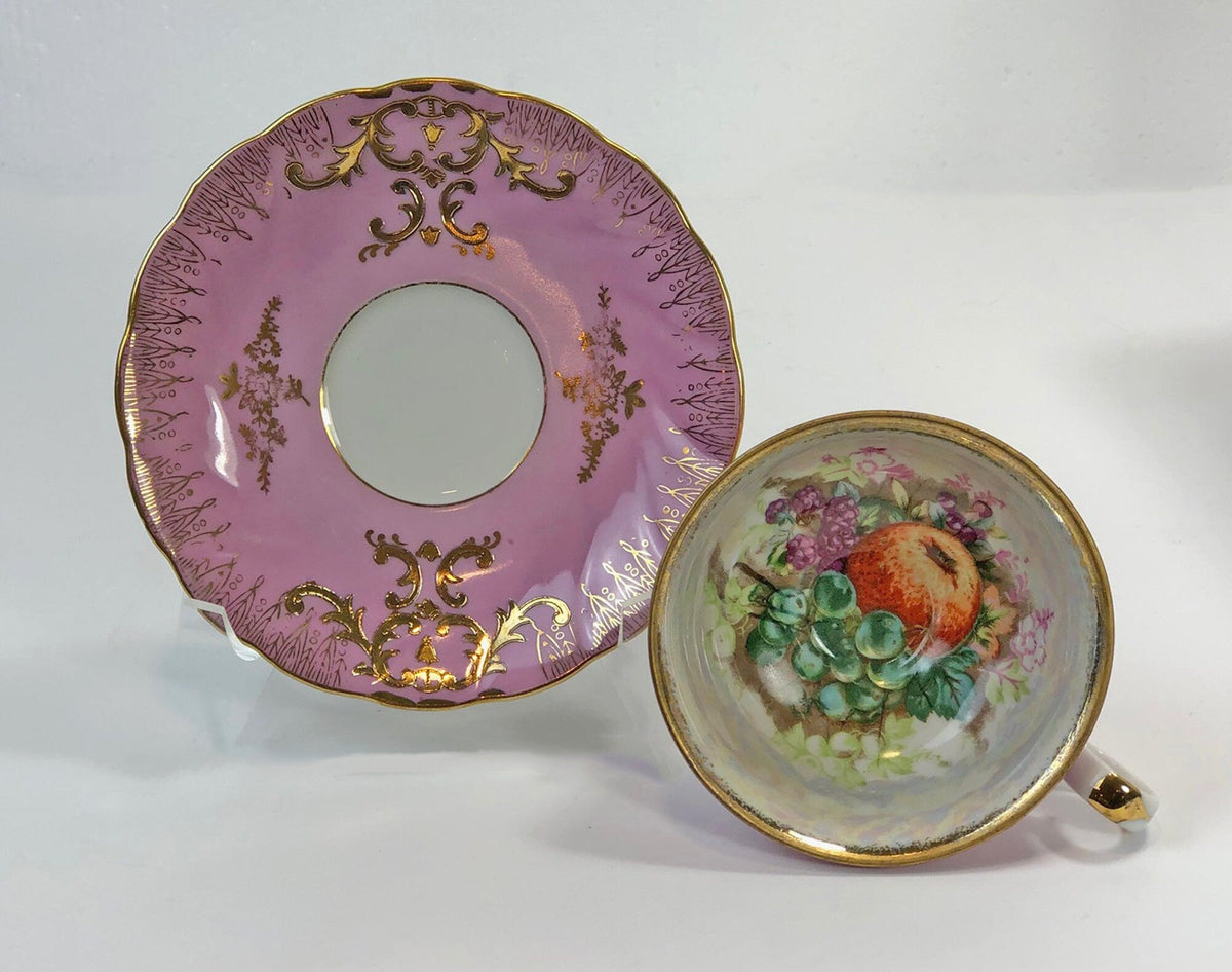Royal Halsey & Royal Sealy Mismatched Tea Set – Iridescent Fruit Pattern Cup & Saucer