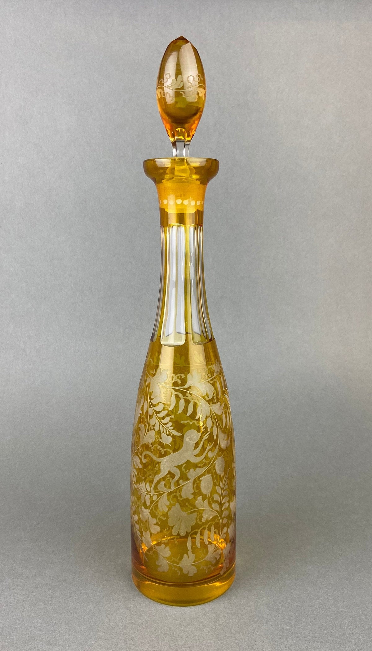 Dark Green Hand Blown Glass Decanter with Matching Stopper