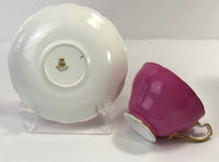 Vintage Staffordshire Hand Painted Cup & Saucer – Signed Pink & Green Design